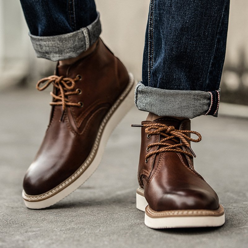 Boots High British Style Attire Motorcycle Leather Boots Hiking Boots For Men