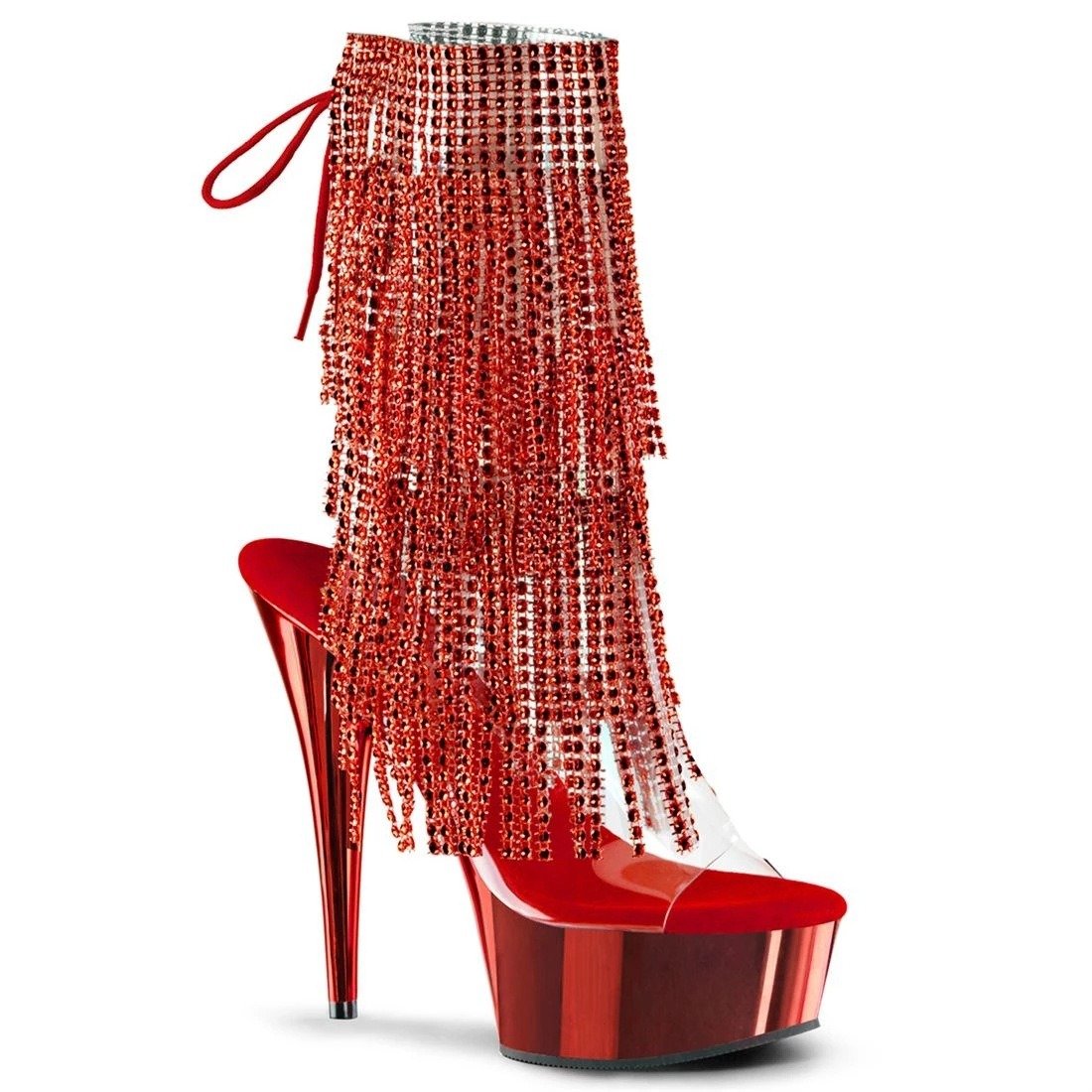 Transparent Fringe Crystal Models Platform Exotic Dancer Boots 17cm High Heels 7inch Tassels Winter Ankle Boots Fish Mouth