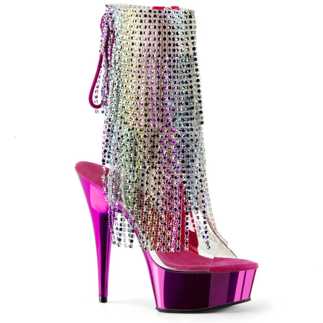 Transparent Fringe Crystal Models Platform Exotic Dancer Boots 17cm High Heels 7inch Tassels Winter Ankle Boots Fish Mouth