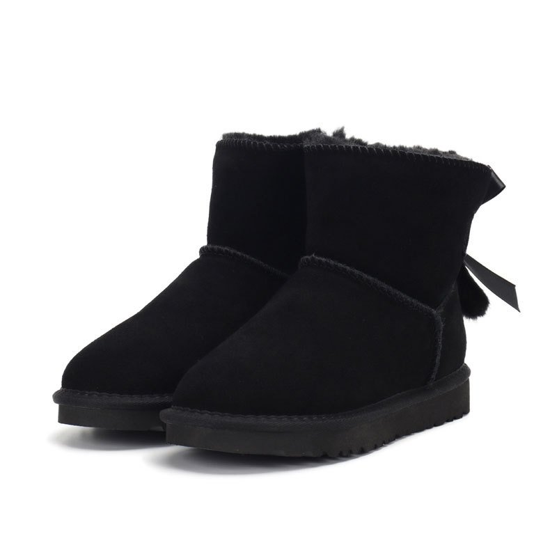 Wholesale designer ladies shoes fashion cute winter fur warm bow brand midi snow boots for women