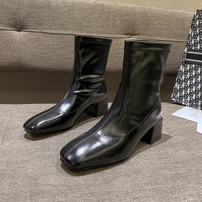 New Arrival Low 5cm Women Hot Boots Genuine Leather Platform Short Ankle Boots Prom Chunky High Heels Green Shoes