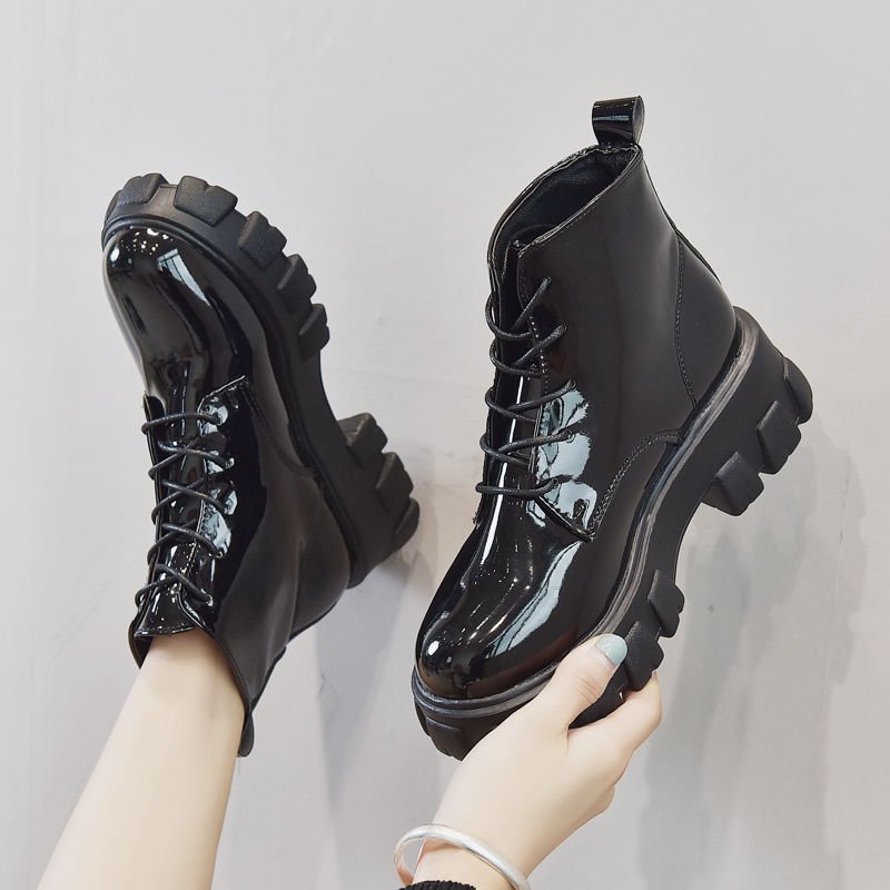 HANO European Station 2024 Fall New Boots Female British Style Lace-up High-top Platform Motorcycle Boots Knight Boots