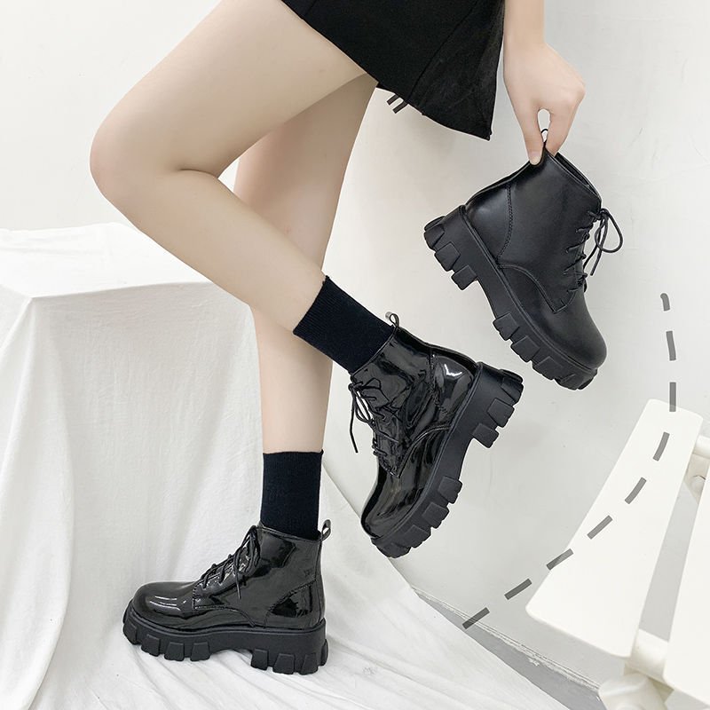 HANO European Station 2024 Fall New Boots Female British Style Lace-up High-top Platform Motorcycle Boots Knight Boots