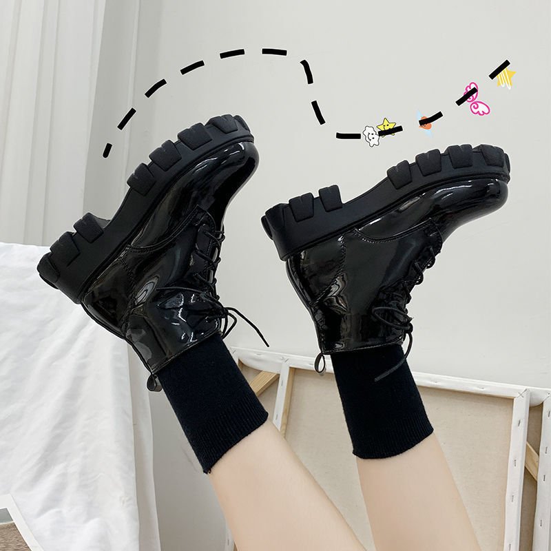 HANO European Station 2024 Fall New Boots Female British Style Lace-up High-top Platform Motorcycle Boots Knight Boots