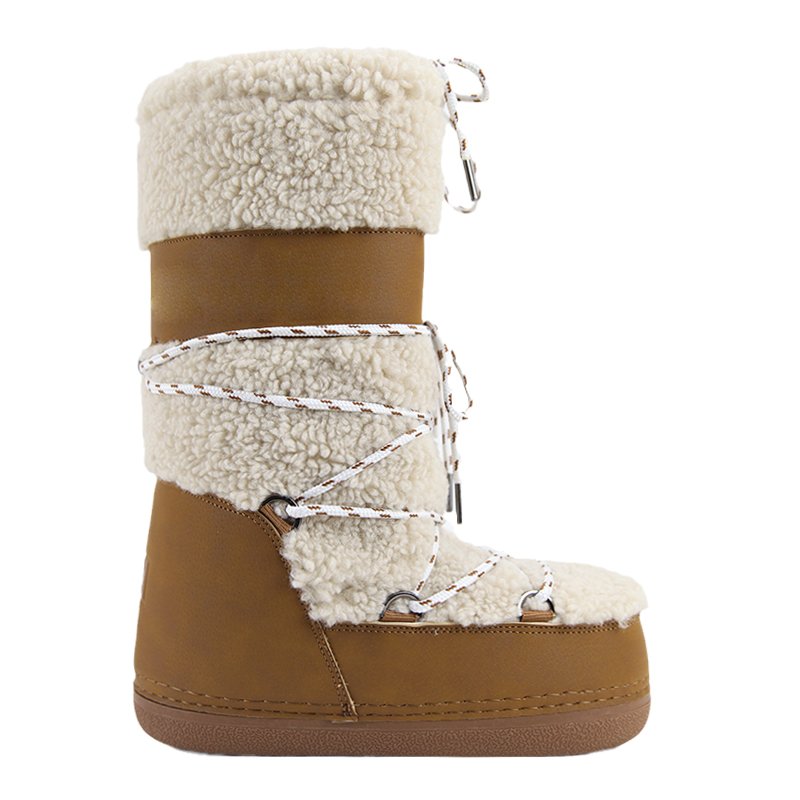 Warmly fur trim snow boots lamb wool plush winter boots for outdoor and walking