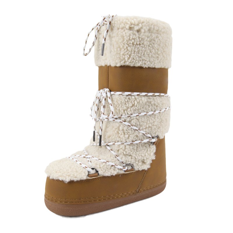 Warmly fur trim snow boots lamb wool plush winter boots for outdoor and walking