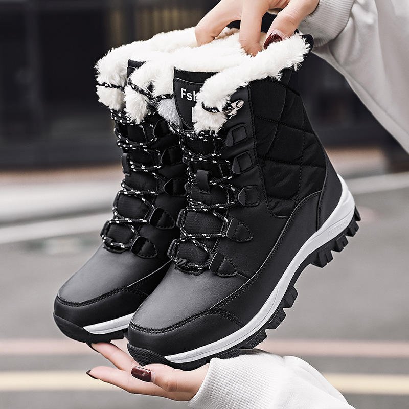 Winter Thermal Cotton Shoes Outdoor Anti Slip Fur Lining Fluffy Snow Boots For Women