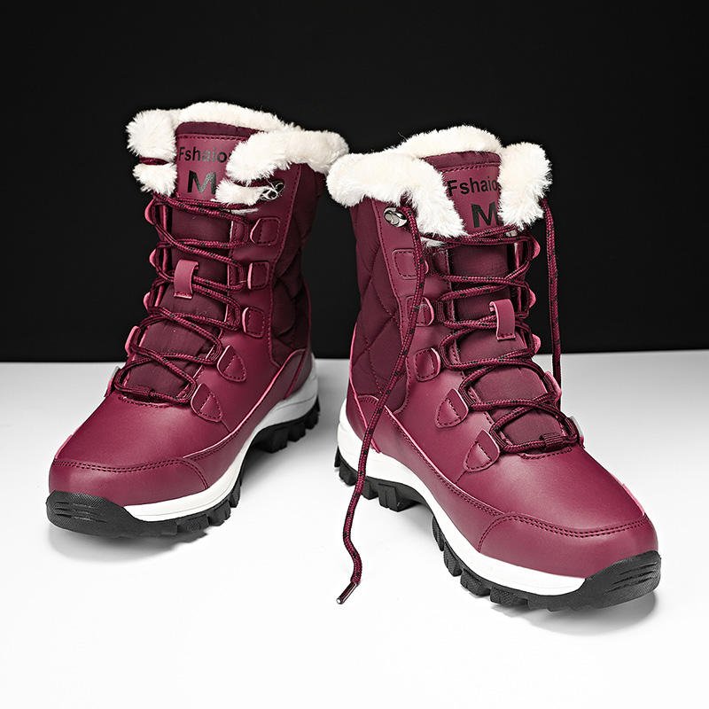 Winter Thermal Cotton Shoes Outdoor Anti Slip Fur Lining Fluffy Snow Boots For Women