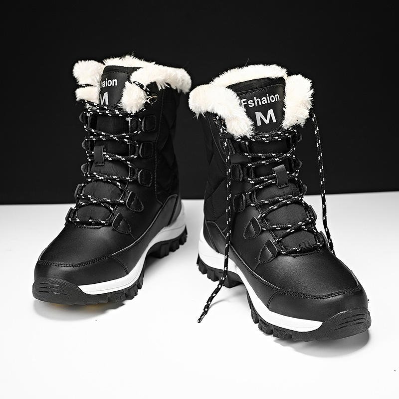 Winter Thermal Cotton Shoes Outdoor Anti Slip Fur Lining Fluffy Snow Boots For Women