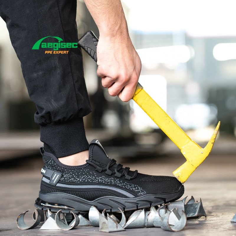 AEGISEC botas de seguridad fly knit light weight athletic safety shoes steel toe puncture resistant rubber boots for work