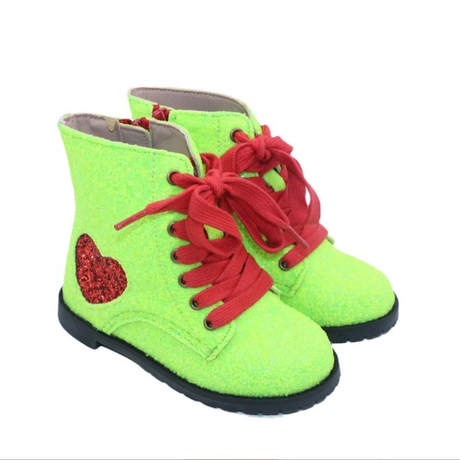 2024 green smooth glitter Autumn/Winter Custom Glow Girls' Mid-Tall Lace Boots kids baby little girls combat boot shoes