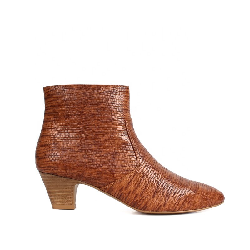 Custom Cheap Price Embossed PU Ankle Booties Comfortable Casual High Heel Zip Boots Ladies Pointed Toe Anti-Slippery Features