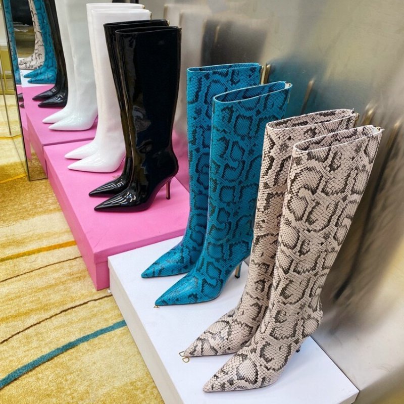 Snakeskin New Fashion Slip on Fall Spring Kitten Heels Women Knee High Boots for Sexy Ladies