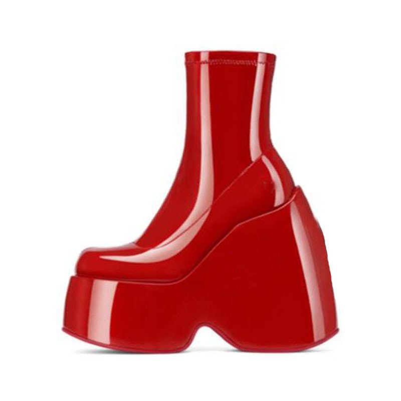 2022 spring and autumn thick-soled boots muffin wedge heel square scalp ankle boots silver elastic side zipper ankle boots
