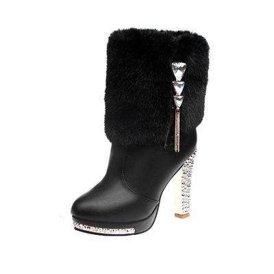 Autumn winter women fashion boots with platform round head diamond thick high heel wool short boots