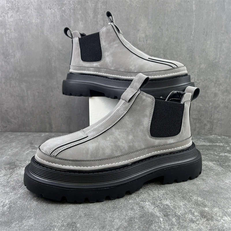Luxury Design Mens Platform Chelsea Boot Thick Bottom Split Leather Male Footwear Slip On Martins Boots