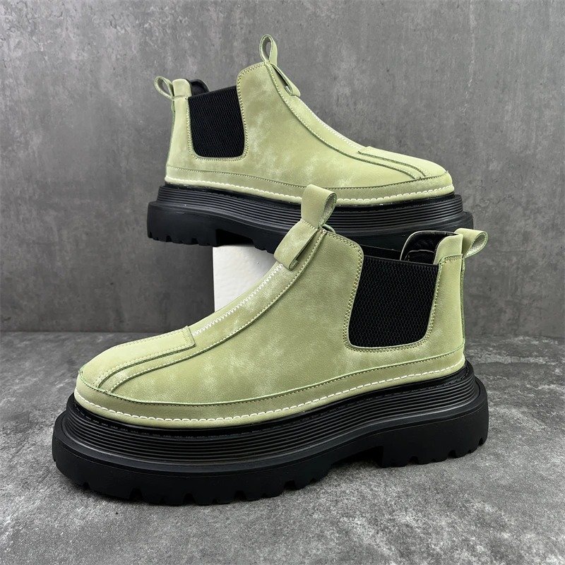 Luxury Design Mens Platform Chelsea Boot Thick Bottom Split Leather Male Footwear Slip On Martins Boots