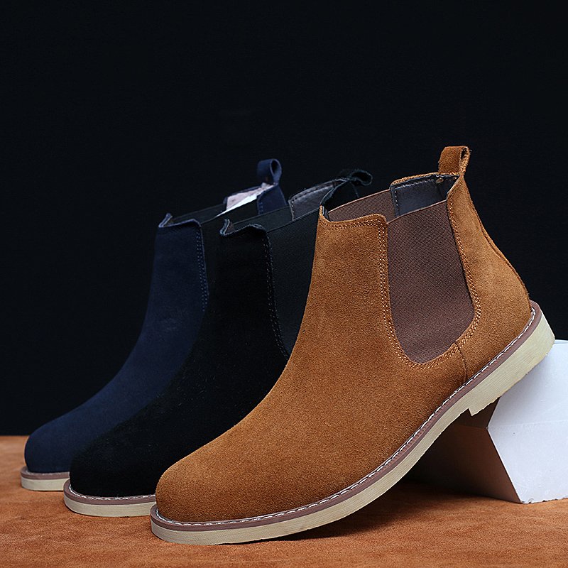 2024 Hot Selling Italian Stylish Ankle Premium Faux Suede Genuine Leather Horse Polyester Boots For Men Casual Leather Shoes