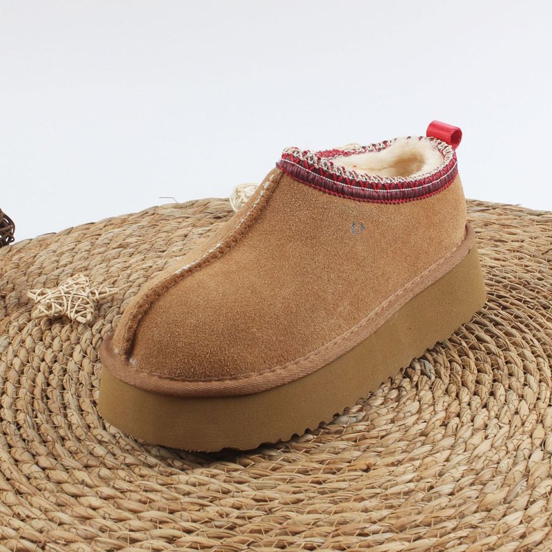 Women Low Cut Woven Lace Ethnic Style Platform Faux Fur Snow Faux Suede Loafer Comfort Winter Casual Ankle Boots Booties