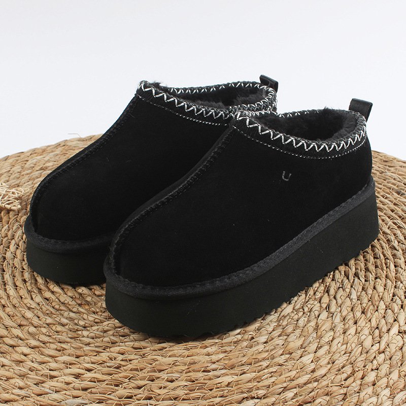 Women Low Cut Woven Lace Ethnic Style Platform Faux Fur Snow Faux Suede Loafer Comfort Winter Casual Ankle Boots Booties