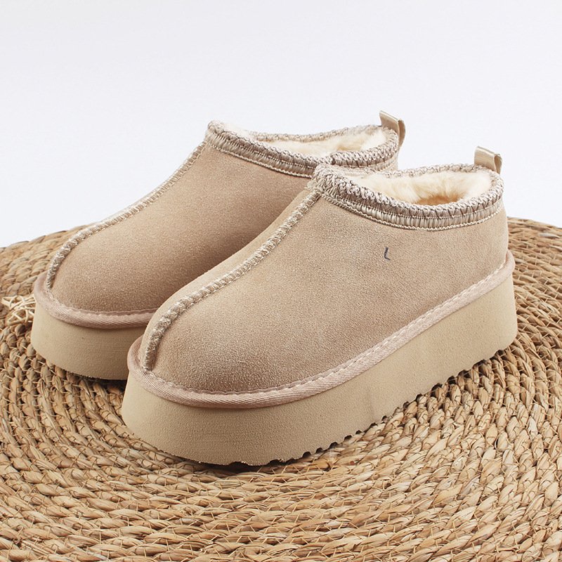 Women Low Cut Woven Lace Ethnic Style Platform Faux Fur Snow Faux Suede Loafer Comfort Winter Casual Ankle Boots Booties