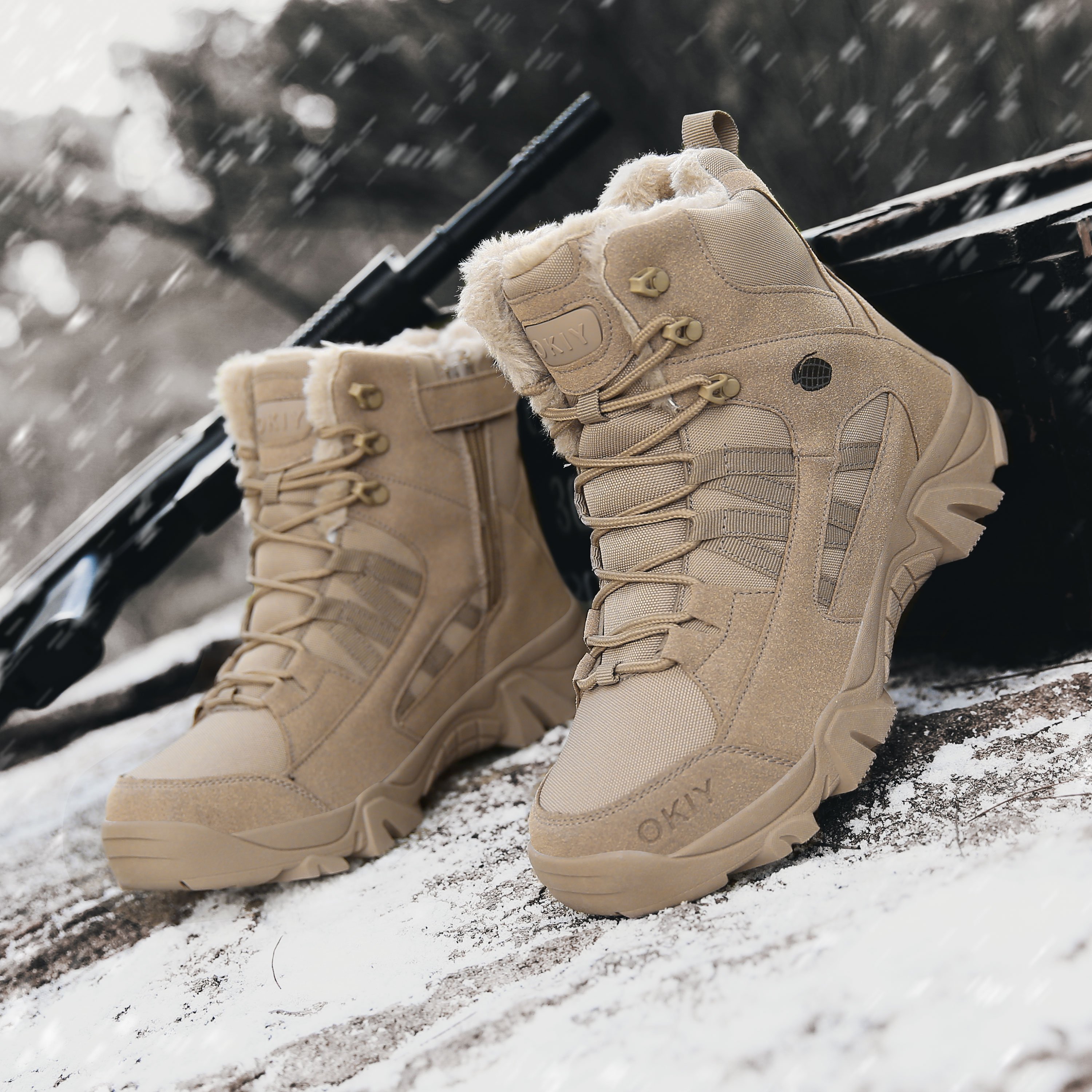 Wholesales Vintage Wild jungle Winter Fluzzy Cotton Velvet hiking Shoes Botas Snow Warm Combat Tactical Boots