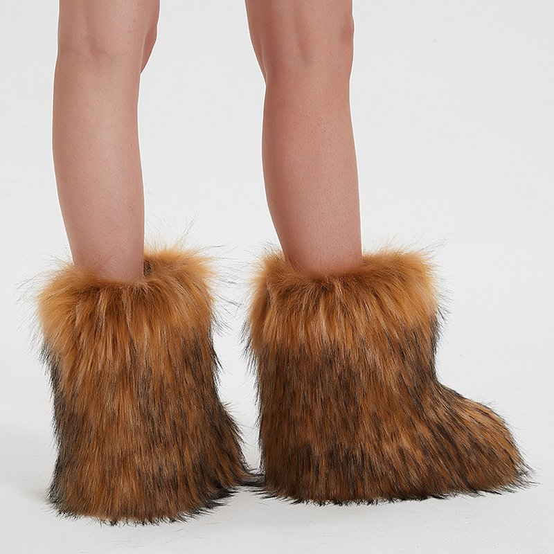 Snow Boots Set with Matching Purse and Headband High Winter Ladies Winter Shoes Faux Fluffy Fur Warm Furry Fur Plush for Women