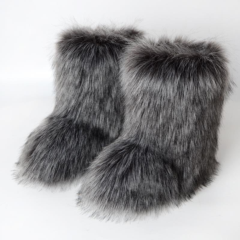 Snow Boots Set with Matching Purse and Headband High Winter Ladies Winter Shoes Faux Fluffy Fur Warm Furry Fur Plush for Women