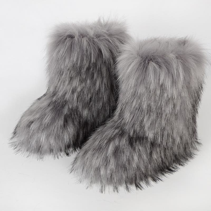 Snow Boots Set with Matching Purse and Headband High Winter Ladies Winter Shoes Faux Fluffy Fur Warm Furry Fur Plush for Women