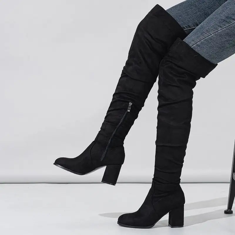 Dropshipping 7.5CM Size Bota Feminina Style Women Fancy Elastic Long Sock Over Knee Thigh High Boots