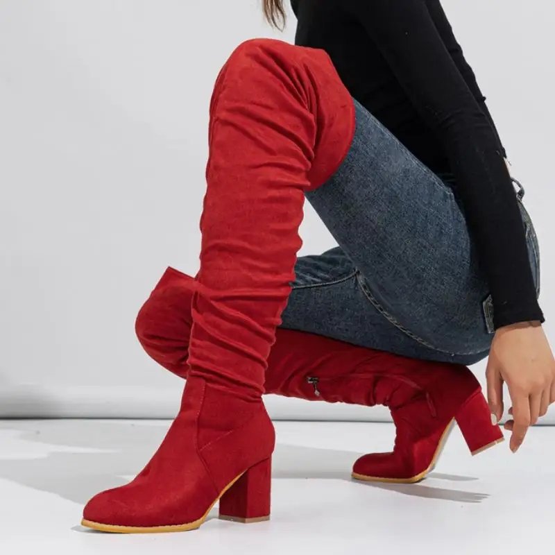 Dropshipping 7.5CM Size Bota Feminina Style Women Fancy Elastic Long Sock Over Knee Thigh High Boots