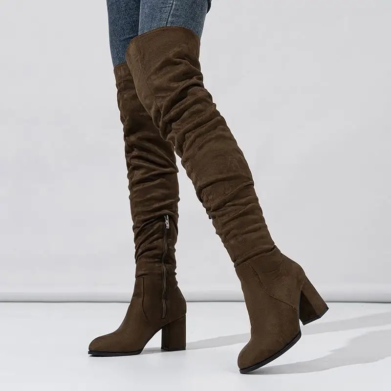 Dropshipping 7.5CM Size Bota Feminina Style Women Fancy Elastic Long Sock Over Knee Thigh High Boots