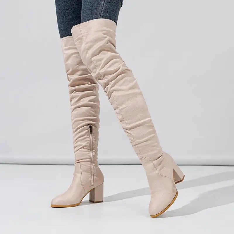 Dropshipping 7.5CM Size Bota Feminina Style Women Fancy Elastic Long Sock Over Knee Thigh High Boots
