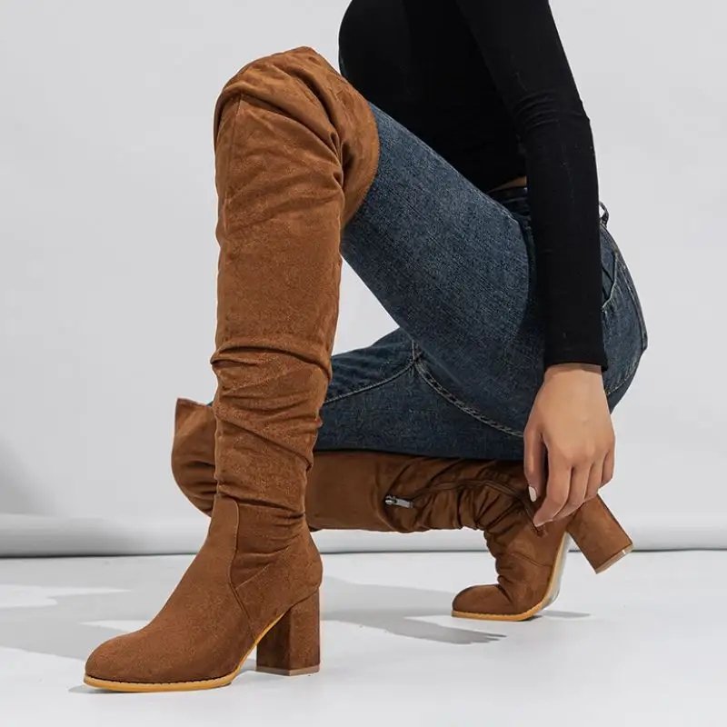 Dropshipping 7.5CM Size Bota Feminina Style Women Fancy Elastic Long Sock Over Knee Thigh High Boots
