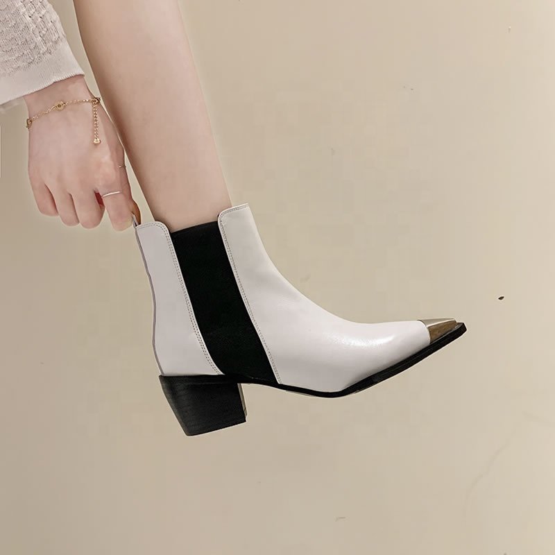 2022 Summer Autumn Retro Black Beige Thick Square Heels Special Pointed Toe Mid Heels Slip On Women Ankle Boots