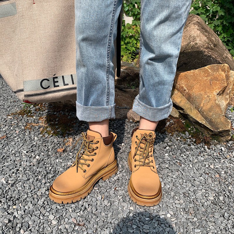 2024 Hot Sale Women Boots British Style Rhubarb boots female New Kicks Biker Thick Bottom Short Boots