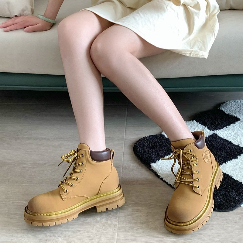 2024 Hot Sale Women Boots British Style Rhubarb boots female New Kicks Biker Thick Bottom Short Boots