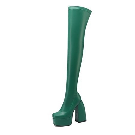 Square Toe Platform Thick Heel Over Knee Boots Super High Heel Side Zipper Boots Ladies Over Knee Elastic Boots Large Size 11