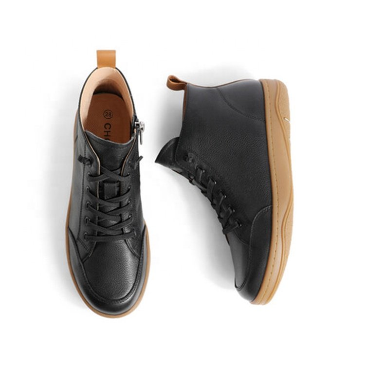 Customized New Design Fashion Black+Tan Leather Upper Kids Children Winter Ankle Boots