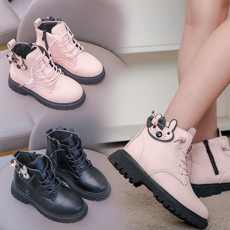 kids winter high quality ankle boots new soft soled girls' British style princess shoes for children