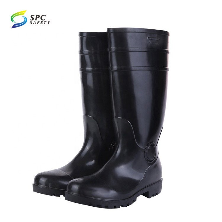 Black Steel toe cap PVC Waterproof Anti slip gum boots Industrial agriculture mining construction safety work rubber rain boots