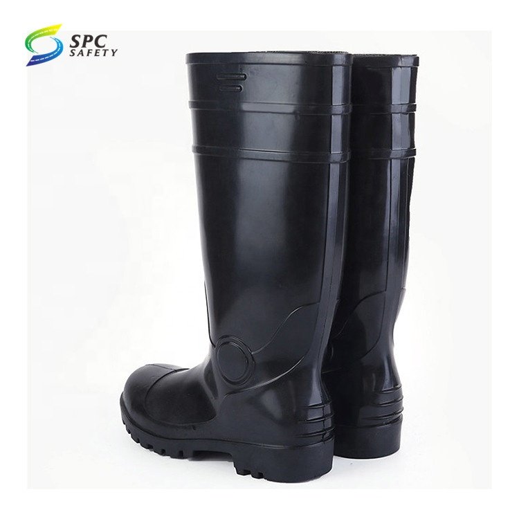 Black Steel toe cap PVC Waterproof Anti slip gum boots Industrial agriculture mining construction safety work rubber rain boots