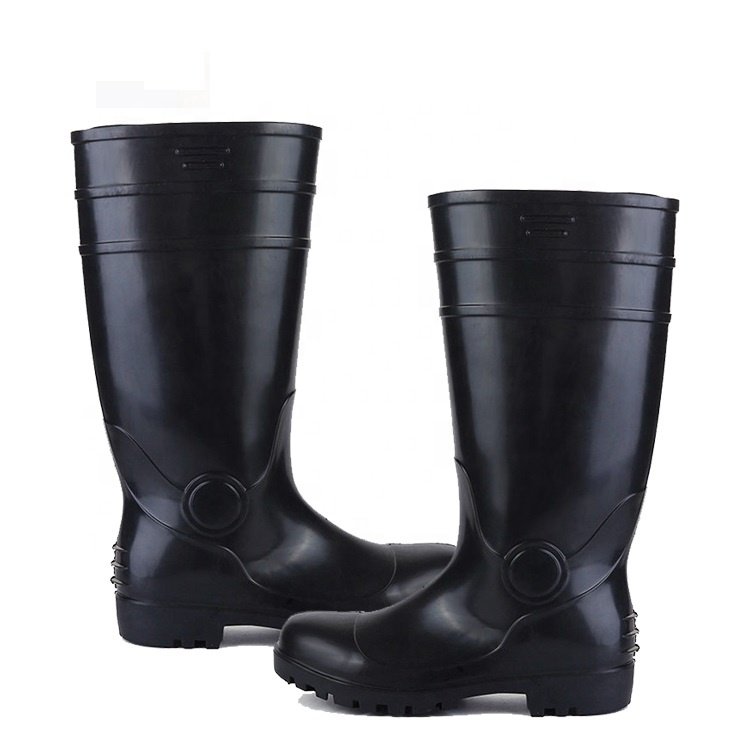 Black Steel toe cap PVC Waterproof Anti slip gum boots Industrial agriculture mining construction safety work rubber rain boots