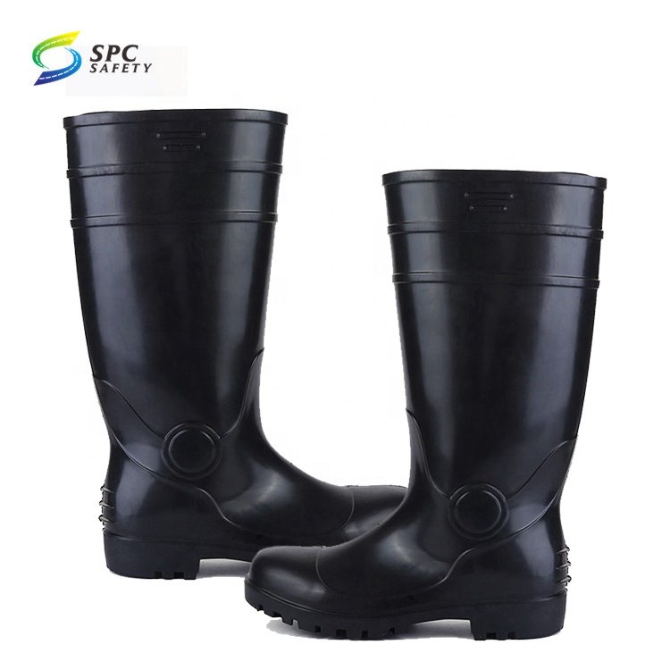Black Steel toe cap PVC Waterproof Anti slip gum boots Industrial agriculture mining construction safety work rubber rain boots