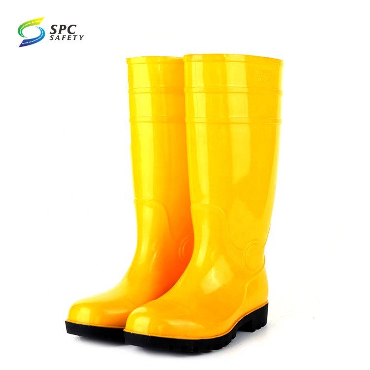 Black Steel toe cap PVC Waterproof Anti slip gum boots Industrial agriculture mining construction safety work rubber rain boots