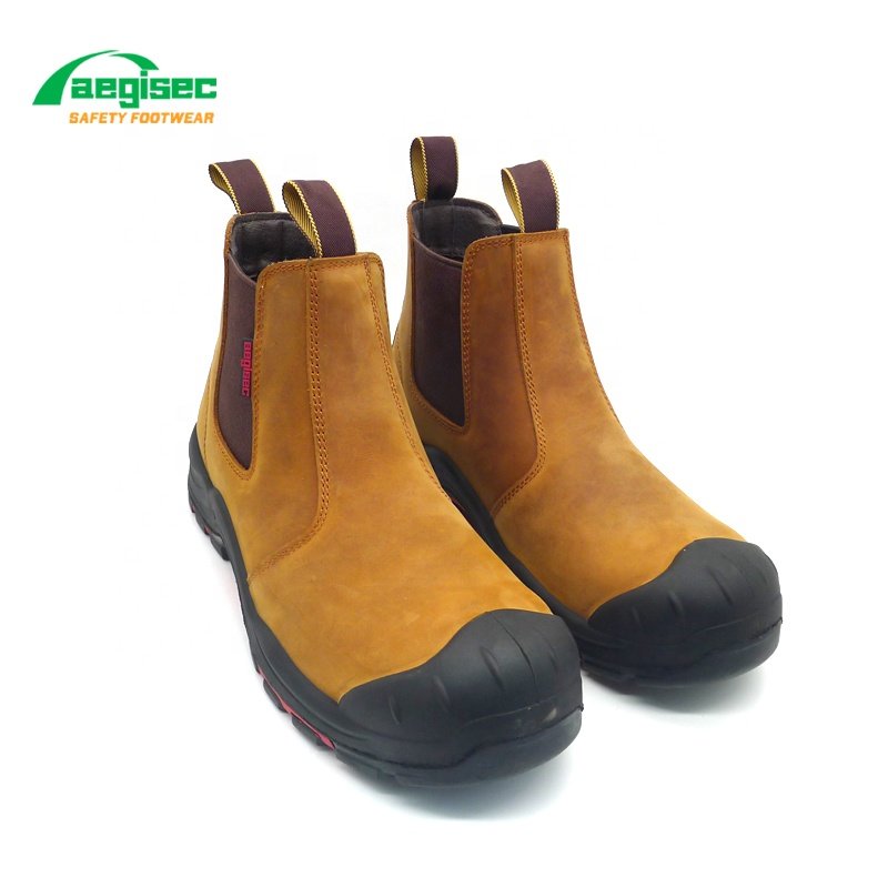 AEGISEC mining safety shoes crazy horse hiking safety toe boots anti slip puncture resistant working shoes for men boots