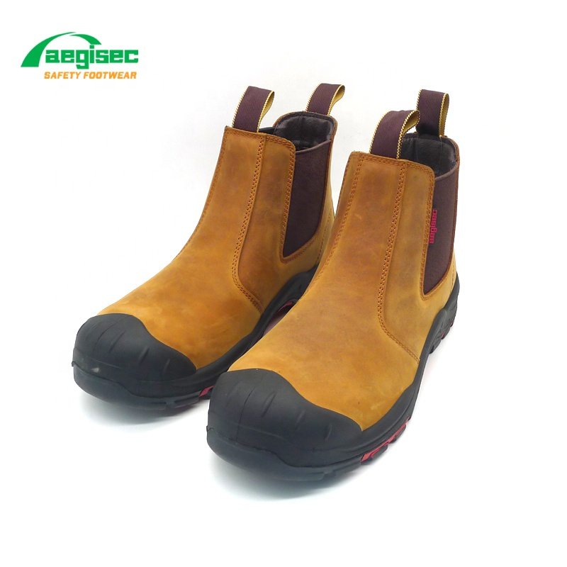 AEGISEC mining safety shoes crazy horse hiking safety toe boots anti slip puncture resistant working shoes for men boots