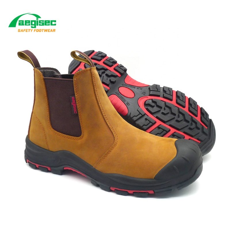 AEGISEC mining safety shoes crazy horse hiking safety toe boots anti slip puncture resistant working shoes for men boots