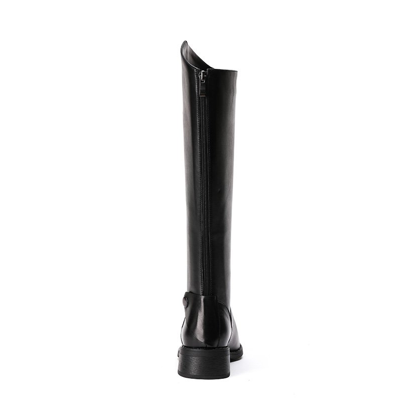 Fashion Women Footwear Genuine Leather Back Zipper Riding Boots Women Shoes Block Low Heel Round Toe Knee Boots OEM Shoes