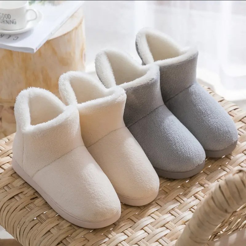 Custom Logo Winter Warm Plush Anti-slip Ankle Boots Women Girls Fuzzy Indoor Bootie Indoor Shoes